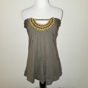 Women's sz Small  Strapless top Flare Wood Beaded